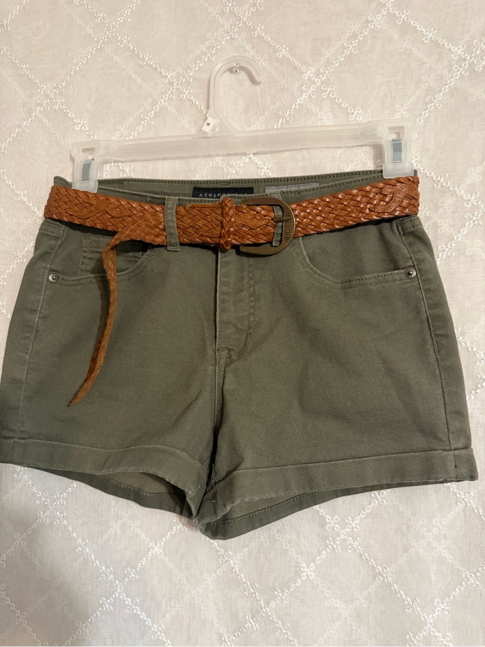 Aeropostale Olive Green Women's Cotton Shorts with Braided Brown Belt